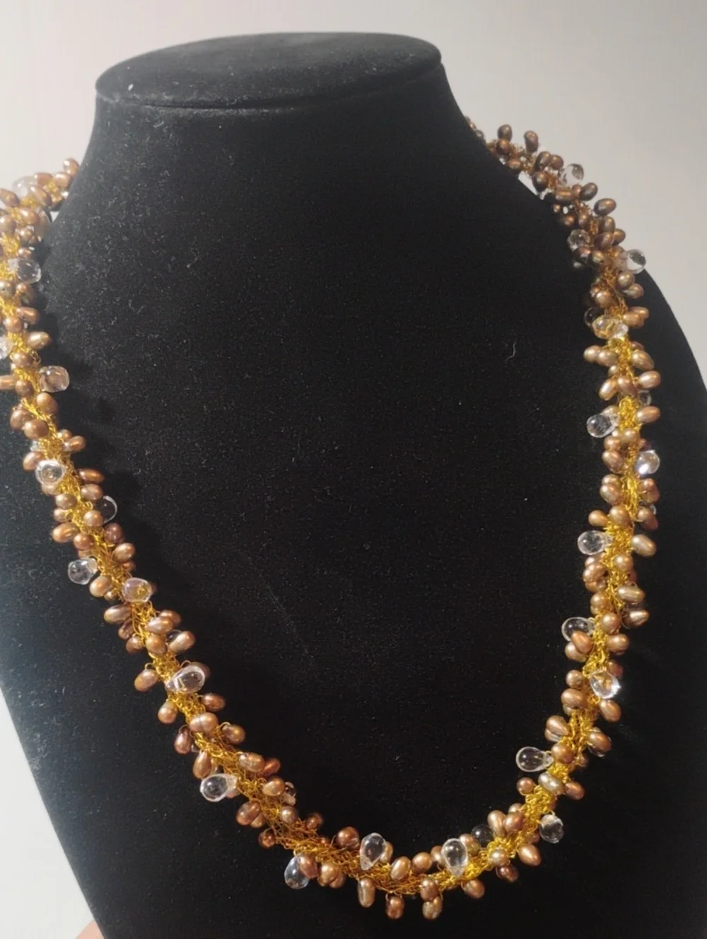 Handcrafted Gold and Peach Beaded Necklace